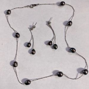 Pearl Necklace with Drop Earring Set - In Silver (Purchased from Hong Kong)